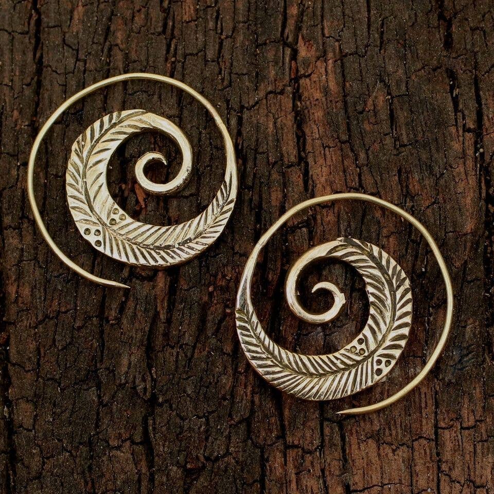 Feather Spiral Earring- brass