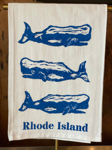 Block Printed Rhode Island whale Tea towel