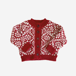 Snowfall Cardigan, Red Snowflake Hand Knit Baby Sweater